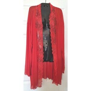 Womens  Sheer Mesh Lace Kimono Robe Red Size 3X Cover Up Open Front
